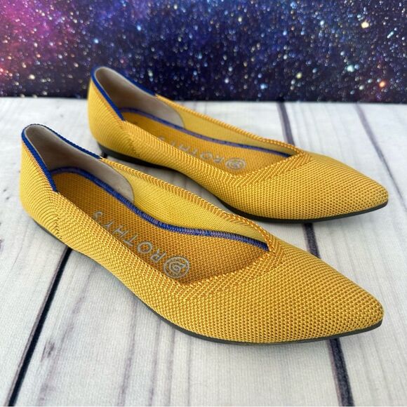 Rothy’s The Point Women Sz 5 Yellow Knit Slip On Ballet Flat Office Casual Teen - Picture 1 of 11